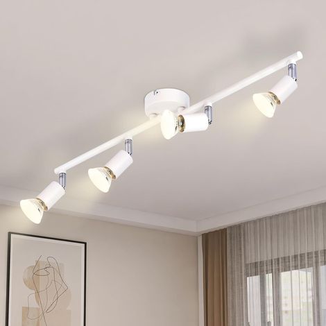 ZMH Plafonnier LED 4 Ampoules Spots de Plafond - Plafonnier GU10 Spot de Plafond Blanc Orientable à 330°Lampe de Chambre Industrielle Salon sans Ampoule (1/5)