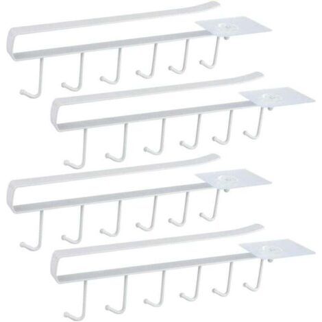 Pair Blanc Lot de 4 Armoire Insert Porte-Tasses Porte-gobelet pour 6 Tasses Crochets de rangement pour Tasses Rangement Crochets pour Ustensiles de Cuisin (1/4)