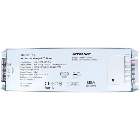 Alimentatore Dimmerabile CV 12V 150W 4 Canali Con Pulsante N.O. e Telecomando RF 2.4G Per Striscia Led PH-150-12-4 (1/3)