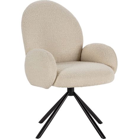 Chaise pivotante tissu bouclettes crème pied métal noir - MORENO (1/5)
