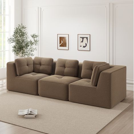 divano angolare modulare in velluto a coste marrone OKMYHOME (1/5)