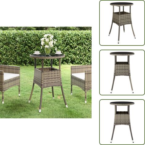 Mesa de comedor exterior - vidaXL Mesa de jardín vidrio templado y ratán sintético gris Ø60x75 cm - Mesa de jardín gris
