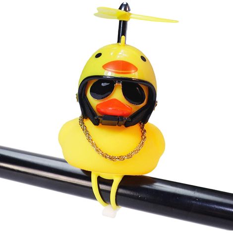 Paperella di gomma, ornamento per auto, decorazioni a forma di paperella gialla per cruscotto, clacson a forma di paperella comprimibile per bicicletta con casco a elica (1 pz)