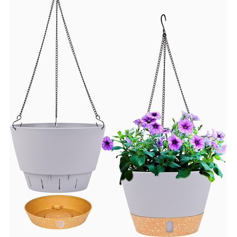 Lot de 2 Jardinières Suspendues, 25.4cm, Plastique, Crochets Inclus, Intérieur Extérieur (1/5)