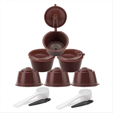 Ensemble de 6 pièces pour machine à café comprenant une capsule de café rechargeable, une cuillère, une brosse de nettoyage et un filtre. (1/5)