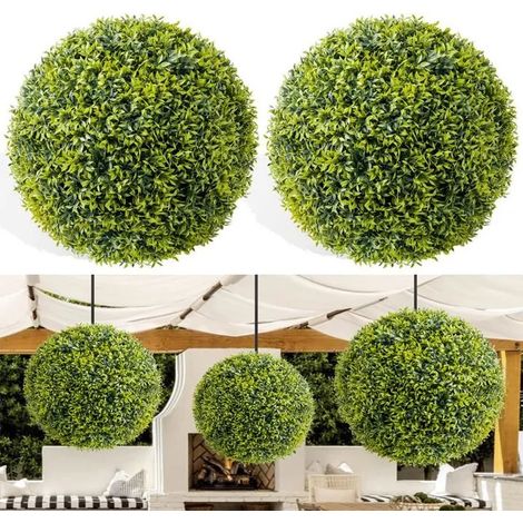 Lot de 2 boules de buis artificiel, grand diamètre 52 cm, plantes artificielles en plastique résistant aux UV, topiaire, jardin (1/5)
