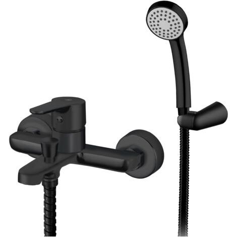 Homssy Grifo Monomando para Bañera de Latón con Acabado en Negro Mate, Montaje en Pared con Salida para Ducha, Diseño Estilizado (1/3)