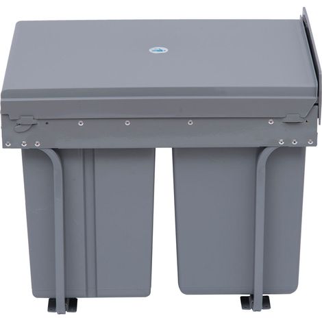 40L Einbaumülleimer Unterschrank ausziehbarer Müllsammler mit 3 herausnehmbar Fächer 1 x 20 & 2 x 10 L, für Schränke ab 400 mm Breite, für Küche, Grau