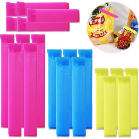 Pince Alimentaire - Polypropylène PP - Fermeture Hermétique - 6 cm 8 cm 11 cm 14 cm - Rose Rouge Jaune Citron Bleu Lac - Lot de 20 (1/5)