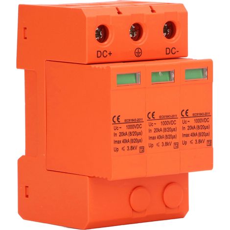 Parafoudre DC 3P 40kA 1000V avec fenêtre visuelle et protection contre surchauffe, réponse rapide pour panneaux solaires photovoltaïques (1/5)