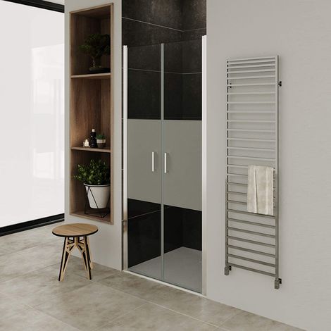 Moments of Glass Mampara de ducha puerta doble abatible, rango de ajuste de 95-98cm, altura: 180 cm, vidrio parcialmente satinado de seguridad de 6mm - NM (1/5)