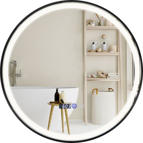 Specchio da bagno illuminato con luce LED a 3 colori funzione di memoria anti-appannamento, Specchio infrangibile (1/4)