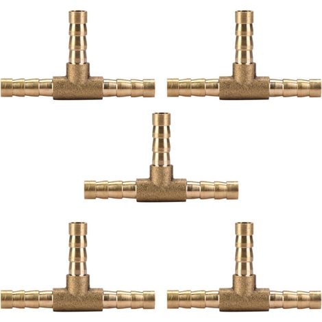 Raccordo in ottone a 5 pezzi da 6 mm, a 3 vie a T, per tubi flessibili di aria, gas, acqua e carburante, connettore a T a innesto rapido - Crezuo
