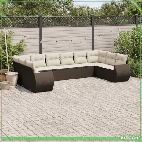 Salon de jardin - Ensemble 10 pcs - Résine tressée marron - Coussins déhoussables - Modulable 10 places (1/5)