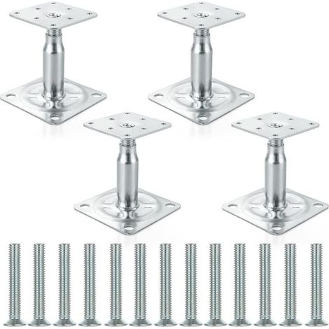 Lot de 4 support de poteau reglable, supports de poteau, galvanisés, 100 à 150 mm, hauteur réglable, pour clôtures, abris, abris de voiture, pergolas, travaux de construction-DOU