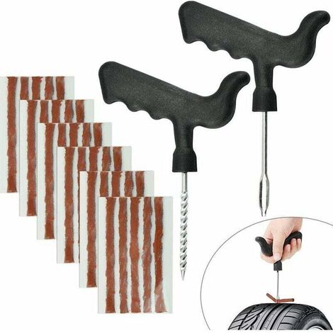 30 PCS Mèche Réparation Pneu en Caoutchouc Naturel Mèche Pneu Voiture 6MM10CM Kit Réparation Pneu Moto avec 2 Outils de Pose kit Réparation Tubeless Moto Auto Camion Tracteur (1/4)
