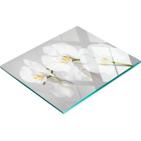 Tabla de cocina decorativa multifuncional de madera templada con diseño de orquídea, 60x52 cm. (1/5)