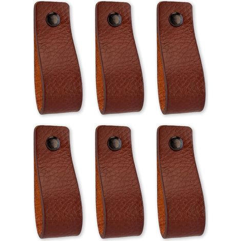 Poignées De Tiroir - Cuir Pleine Fleur - 2 x 6 cm - Pour Commode Armoire Tiroir - 6 Pièces