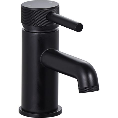 Round Mono Basin Mixer Tap with Industrial Style Detailing - Black