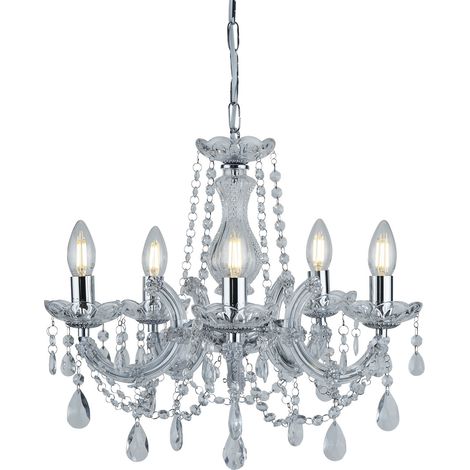 Searchlight Marie Therese - Lampadario a 5 luci in cristallo con finitura cromata, attacco E14 (1/5)