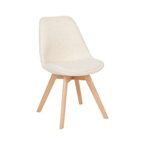 Atmosphera – Chaise de table en bouclette blanche – Pieds en bois de hêtre – Hauteur d'assise 47 cm – Dimensions L. 48,5 x P. 56 x H. 82 cm (1/5)