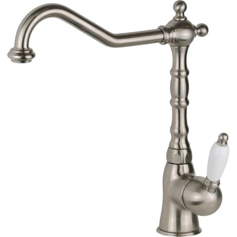 Miscelatore per lavello cucina con canna girevole stile retrò colore acciaio spazzolato Gattoni Orta RE135NS  Acciaio Spazzolato
