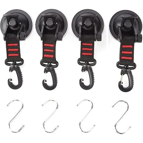 4Pcs Ancre à Ventouse avec 4 Crochets de Fixation en S,Ventouse de Camping pour auvent latéral de Voiture, Bateau, Camping, bâche