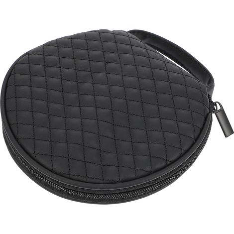Étui de Rangement pour CD Auto en PU Noir Brodé à Carreaux, Léger et Pratique, Paquet Rond Stylé pour Maison et Voiture (1/5)
