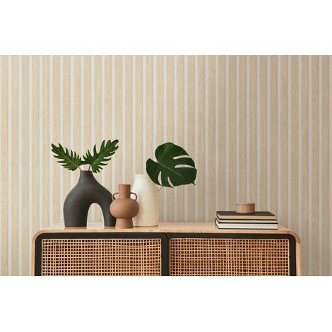 Papier peint vinyle beige 3D effet bois – Lessivable et brossable – Raccord libre – Pour murs intérieurs – Bricoflor (1/6)