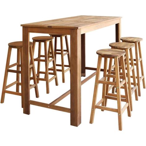 vidaXL Set mesa de bar y taburetes 7 piezas de madera de acacia maciza (1/5)