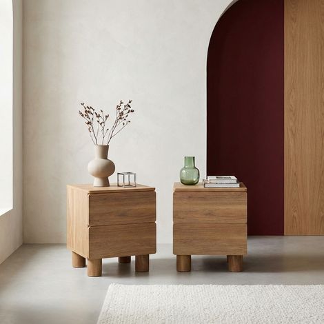 Lot de 2 tables de chevet décor bois 2 tiroirs bois de noisetier - Ayana (1/5)