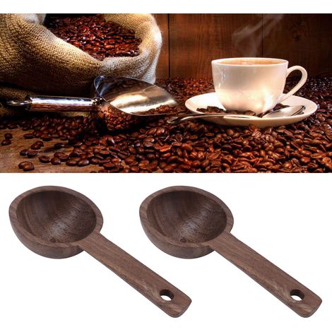 Cuillère à café en bois, cuillère doseuse en noyer, accessoires pour café, thé, sucre, épices (2 pièces) (1/5)