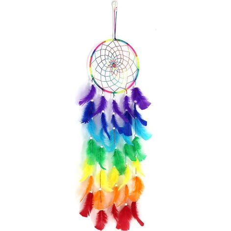 Dream Catcher - Diameter 20 cm - Length 81 cm - Rainbow Design - Wall Hanging Decor for Bedroom Kids Room - 1 Piece (1/5)