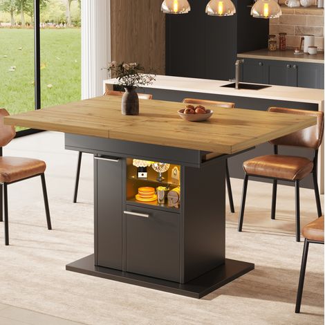 Tavolo da pranzo allungabile 110-140x80x77.2 cm, con spazio contenitivo e luci LED, MDF nero (1/5)
