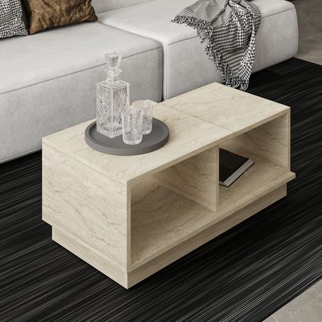 Couchtisch Morino, 2 Fächer, Rechteckig, Cremefarbene Platte, 90x45x36h cm Beige Creme (1/4)