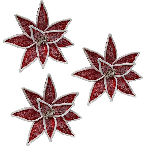 Fiore rosso e bianco grande cm 30 per addobbo decorazione albero di natale 3 pezzi belli e particolari (1/4)