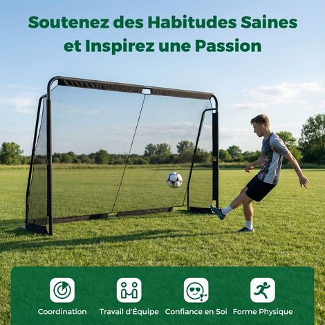 But de football 300x200 cm avec cadre métallique et filet PE résistant à l eau, montage rapide et 8 piquets pour jardin et parc (1/5)