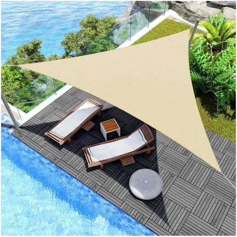 Voile d’ombrage triangulaire 3×3×3 m – tissu Oxford – protection anti-UV – avec cordes de fixation – pour jardin, terrasse, piscine et camping – Blanc cassé (1/5)