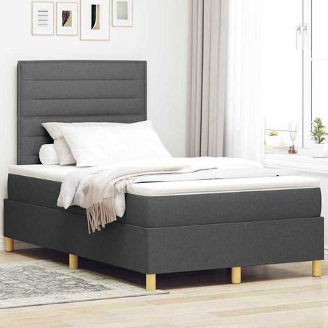 Lit à ressorts avec tête de lit - 3339526 - Gris foncé - 120 x 190 cm - Tissu, cadre bois (1/5)