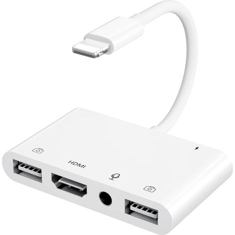 Adaptateur Micro pour iPhone en Direct, Convertisseur HDMI iPhone vers TV, Double USB Femelle OTG avec Port Charge, Compatible iPhone/iPad/iPod, Sans Application, Brancher et Utiliser (1/5)