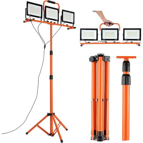 Projecteur de chantier LED avec trépied, 300 W, 30 000 lm, projecteur de travail réglable en hauteur de 115 à 172 cm, câble de 4,5 m, projecteur de chantier pour chantier, atelier, garage et (1/5)