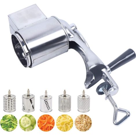 Rallador de verduras de acero inoxidable Rallador de tambor manual Rallador de tambor para ensalada con 5 insertos cortantes