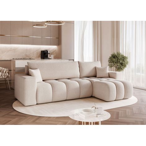 Ecksofa Schlafsofa Sofa ANABEL in Stoff Centaur Creme Ottomane Rechts