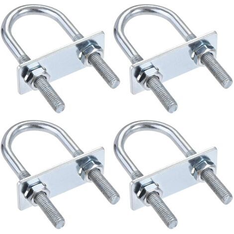 QORVA-Lot de 4 boulons en U ronds, 31 mm de largeur intérieure, 90 mm de longueur, acier M8, avec écrou et plaque