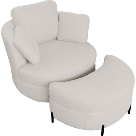 CAIziFauteuil sherpa ivoire avec pouf rangement confort salon chambre bureau