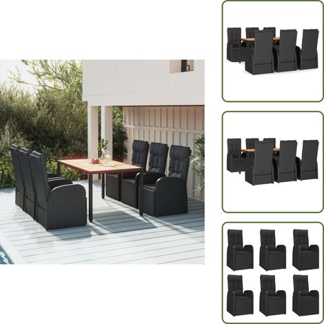 Meubles extérieurs - vidaXL Ensemble à manger de jardin coussins 7pcs Noir Résine tressée - Chaise de jardin réglable