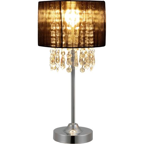 Lampe de bureau élégante lampe de table stylée liseuse avec cristaux synthétiques E14 métal hauteur 40 cm noir