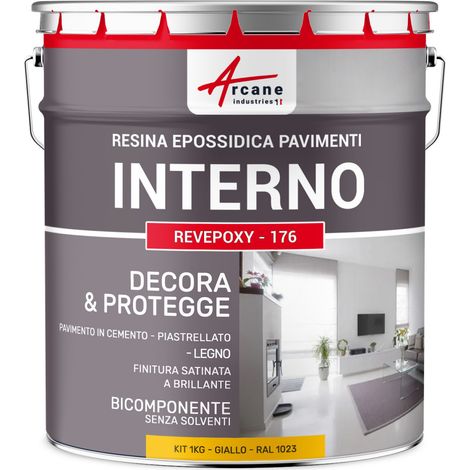 Resina Epossidica per pavimenti di cucina e bagno decorativa - REVEPOXY - 176 - 1 kg (fino a 5 m² in 2 strati) Giallo Traffico - RAL 1023 - ARCANE INDUSTRIES