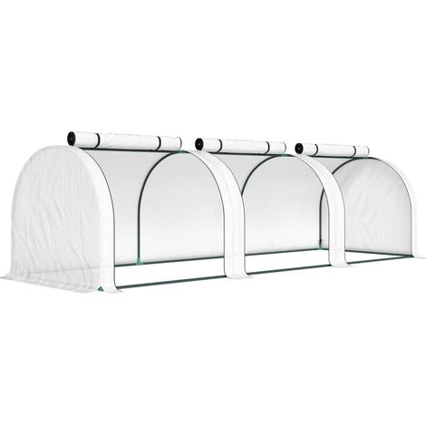 Invernadero túnel con 3 ventanas con cremallera, estructura de acero, 295 x 100 x 80 cm, blanco (1/5)
