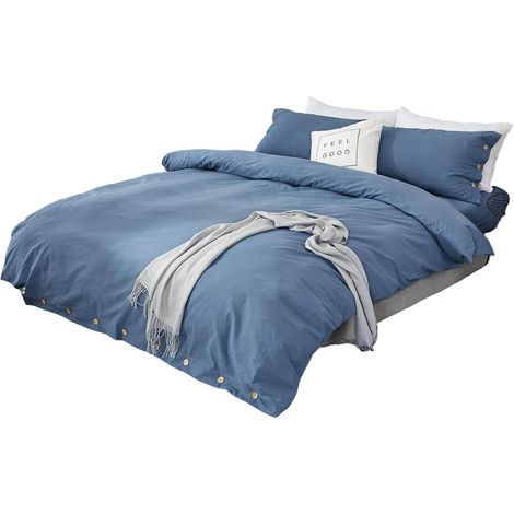 Comfort 3-piece bedding set, grey and blue, for all seasons, 1 pre-washed lightweight duvet and 2 pillowcases, double bed, grey and blue